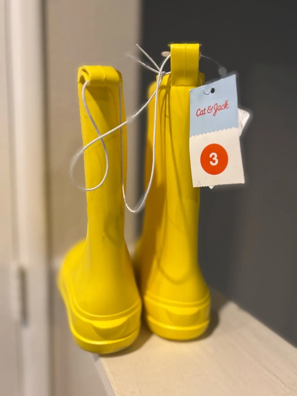 Cat and Jacks Andy Kids Yellow Rubber Rain Snow Mud Boots Youth Size 3